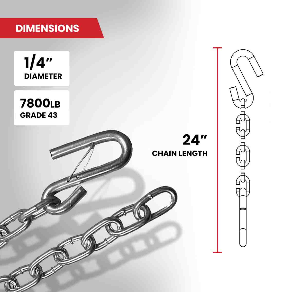 Motor God Trailer Safety Chain 48in Hanger (LB & SIZE SELECTION AVAILABLE)