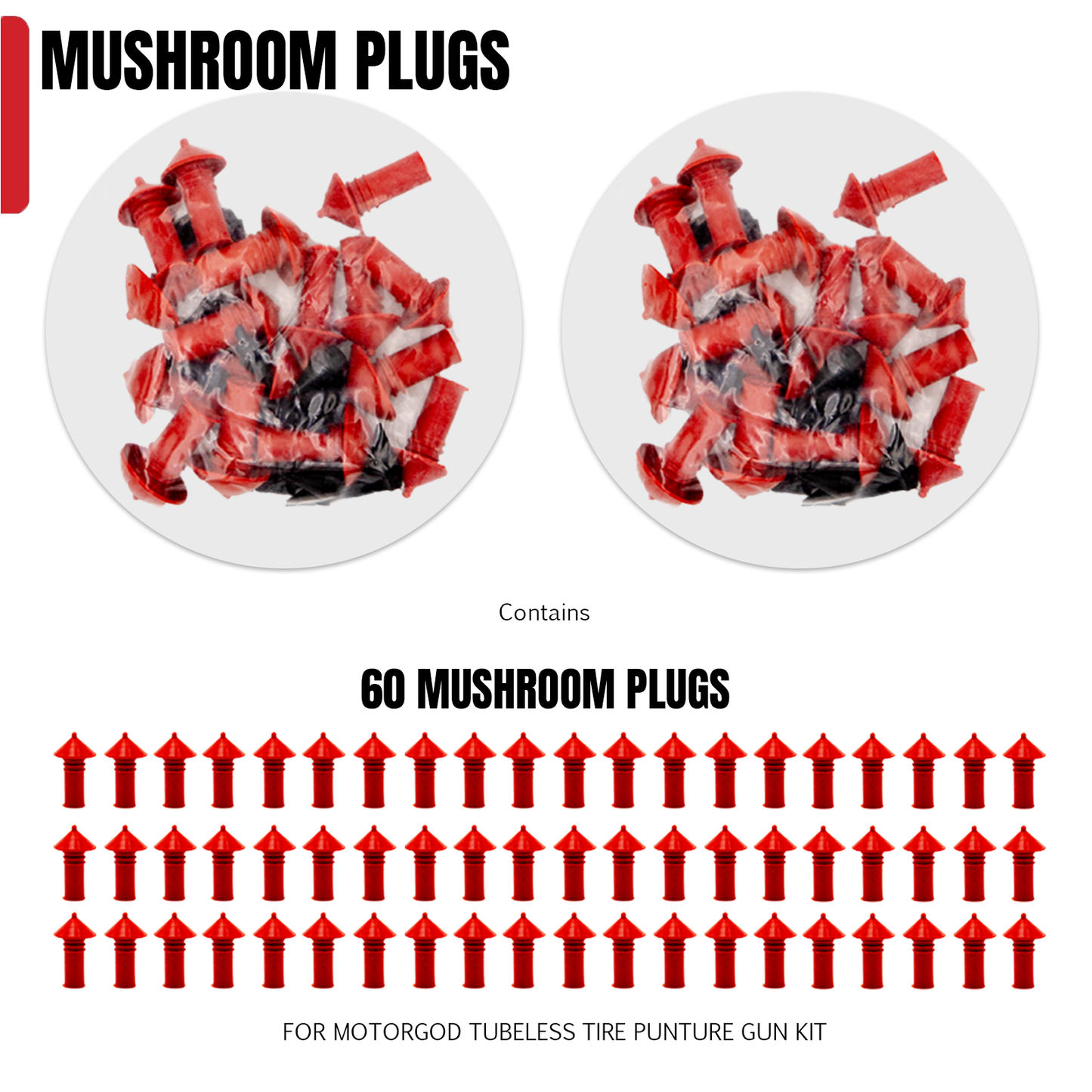 Motor God Tire Repair Mushroom Plugs - Pack Selection Available